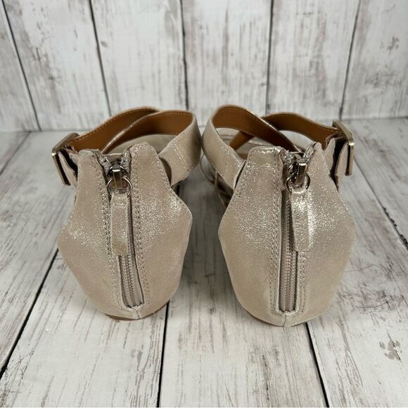 Comfortiva Melody Memory Foam Muted Gold Dusted Leather Zipper Strap Sandals 9.5 - Picture 4 of 8